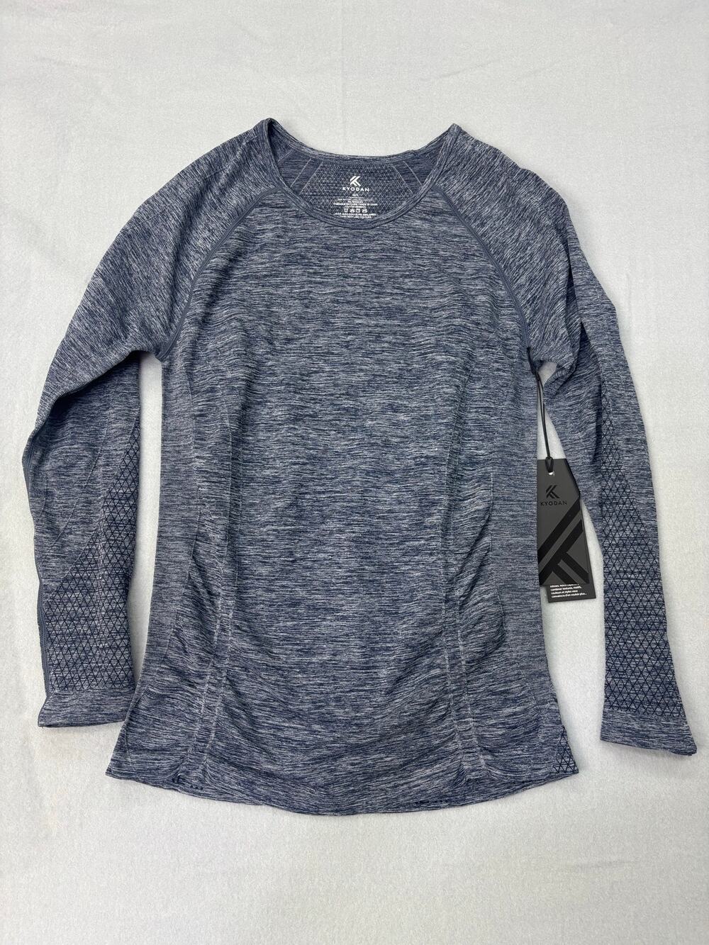 Kyodan Womens Seamless Long Sleeve Athletic Top Heather Blue Size L NWT